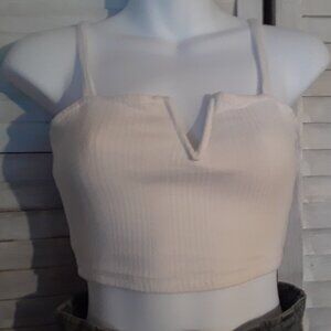 Madison & Berkeley Cropped Top Off-white Ribbed